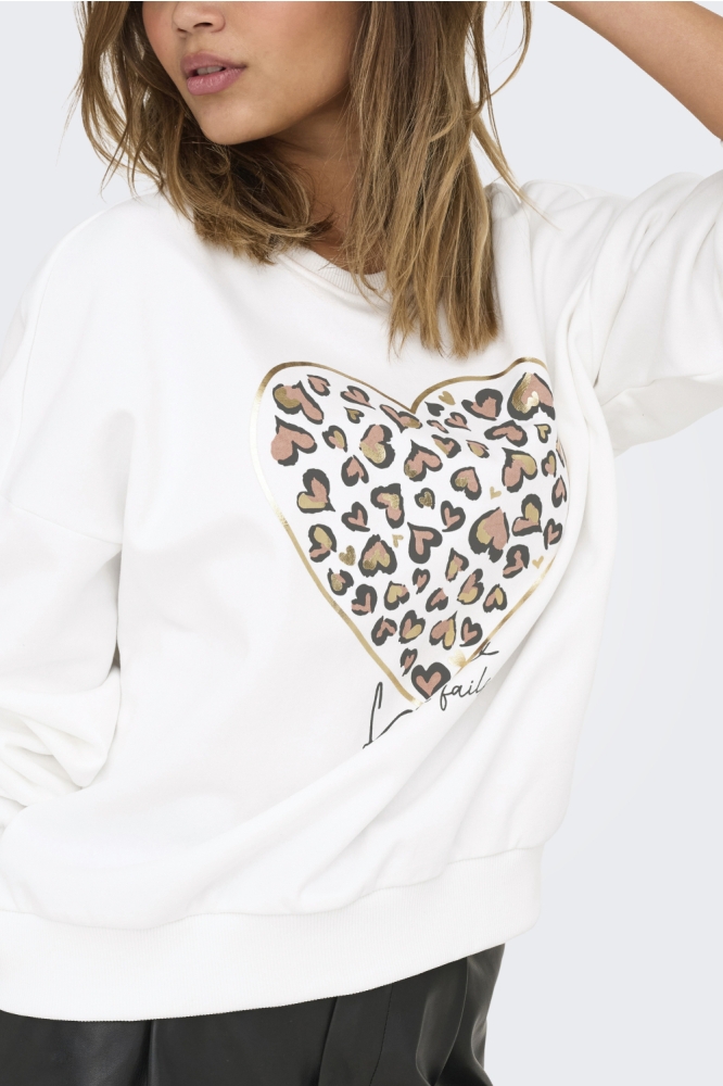 ONLTAMMIE L/S LEO PRINT O-NECK SWT 15356179 CLOUD DANCER/HEART